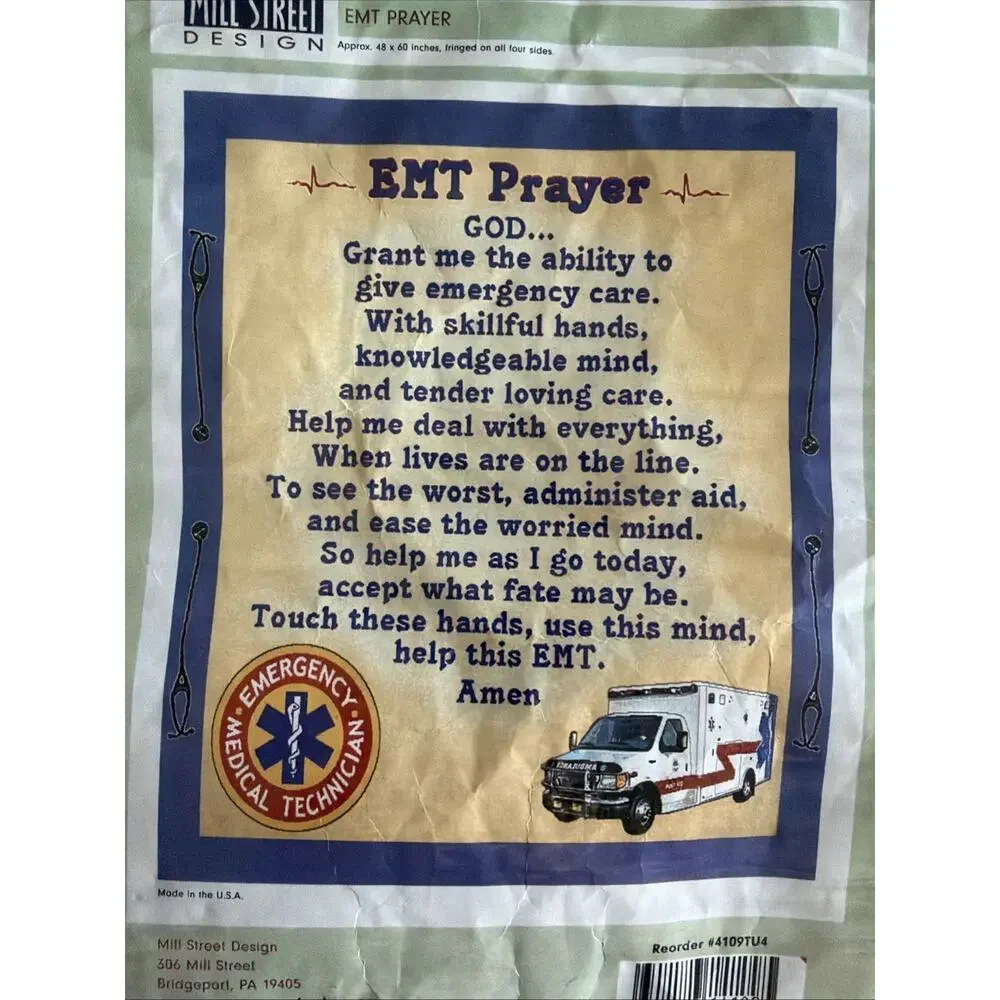 Mill Street Design EMT Prayer New Tapestry Throw Cotton Afghan Blanket 48 x 60